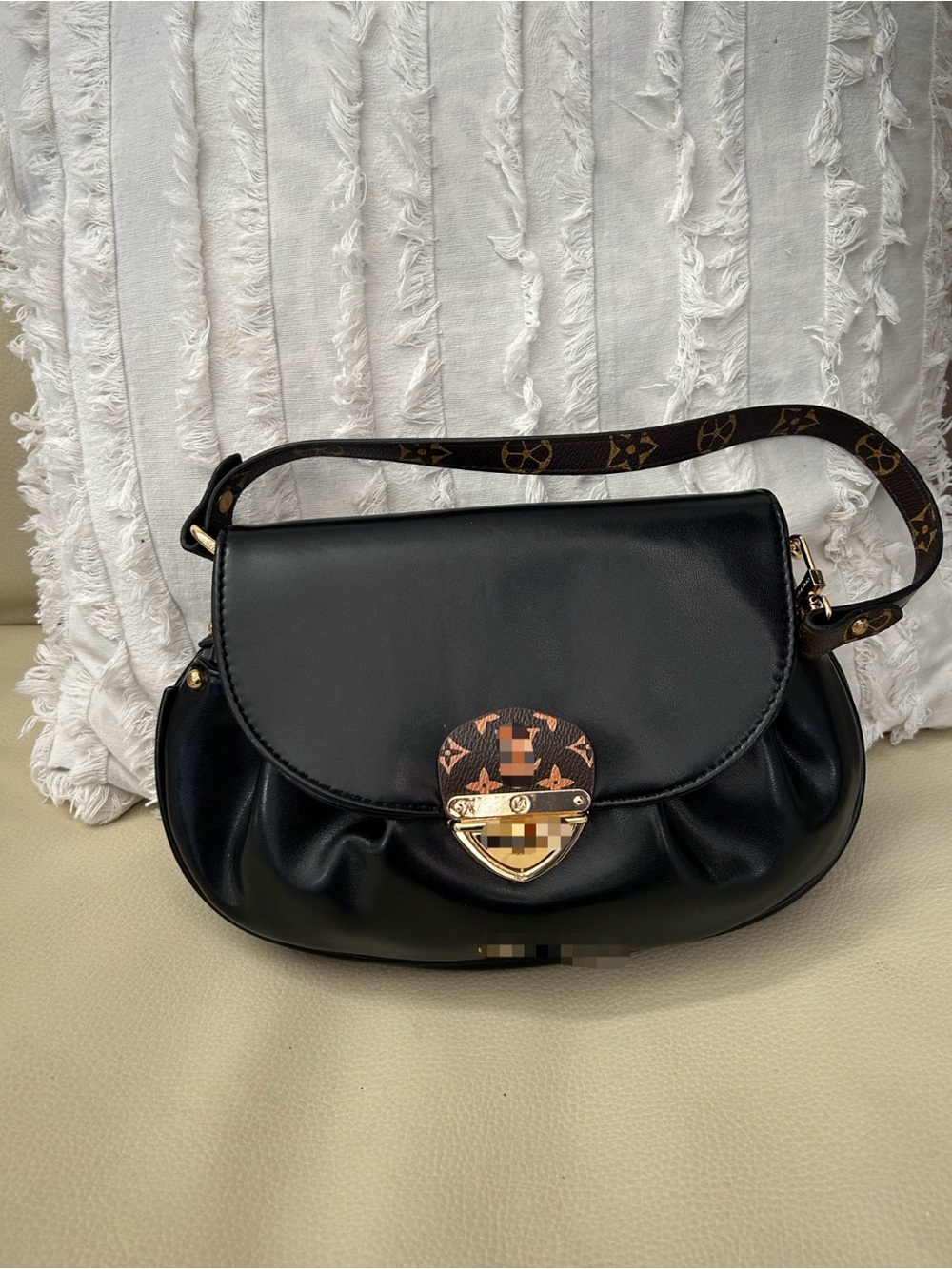 Black Shoulder Bag with Monogram Accent